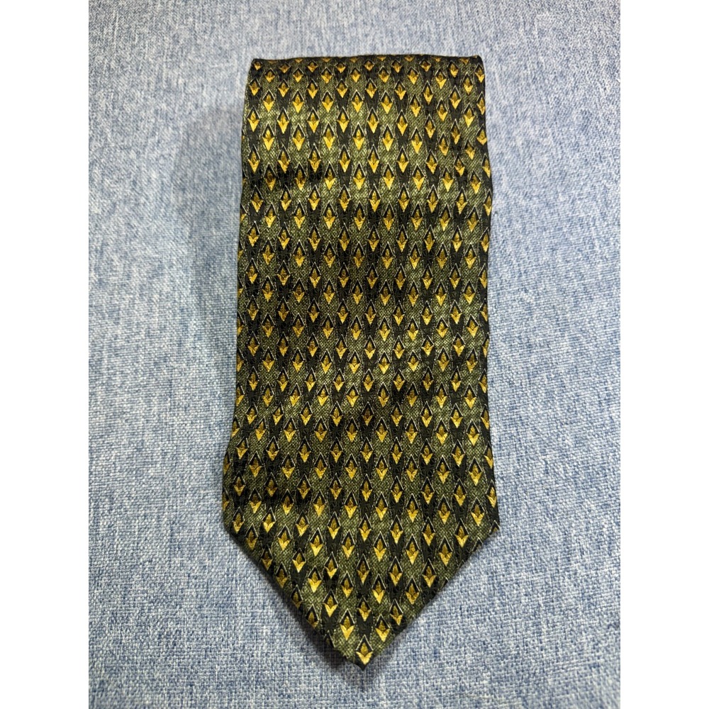 Daniel De Fasson Tie Gold Geometric Stylish Designer Business Dapper 100% Silk